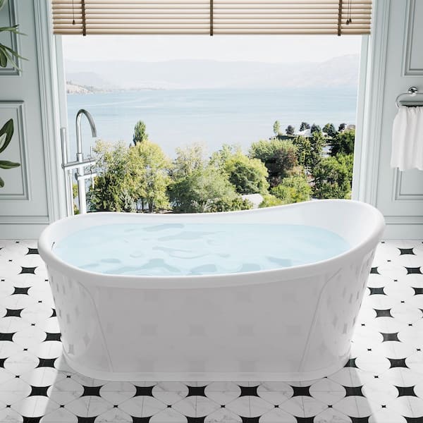 66 in. x 30 in. Freestanding Soaking Bathtub with Drain and Integrated Slotted Overflow in White