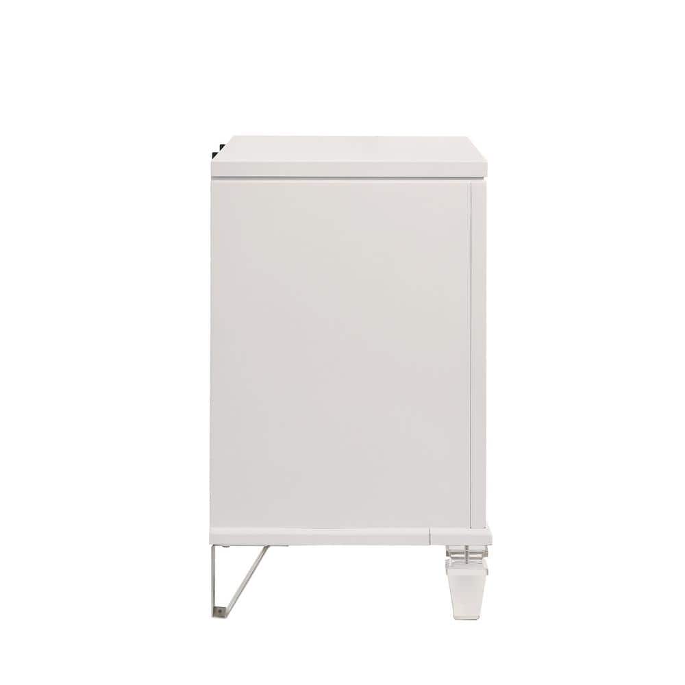 White Glam 2-Drawer Nightstand with USB Ports