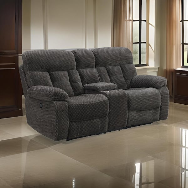 Benjara 77.55 in. Pillow Top Arm Fabric Rectangle Loveseat Power Recliner Sofa in Gray