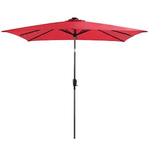 9 ft. x 7 ft. Rectangular Solar Lighted Market Patio Umbrella in Scarlet