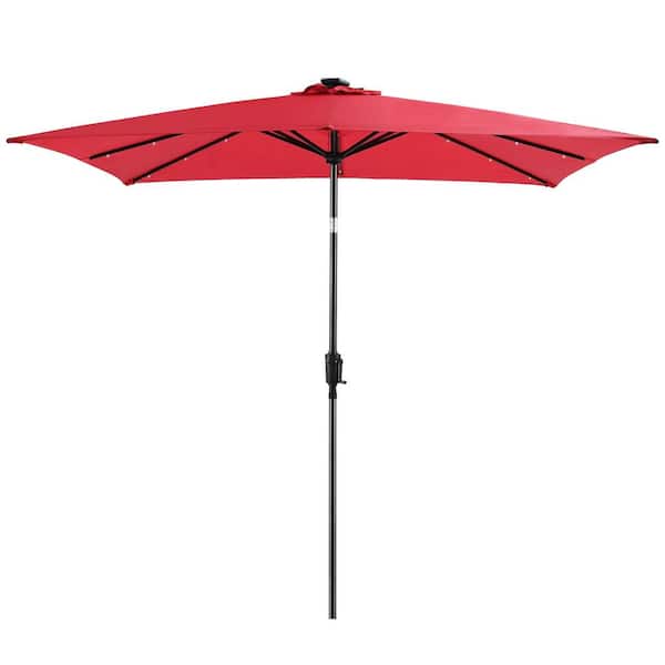 Sun-Ray 9 ft. x 7 ft. Rectangular Solar Lighted Market Patio Umbrella in Scarlet