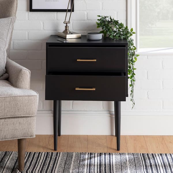 Walker Edison Furniture Company Mid-Century Modern Solid Black 2 Drawer 20 in. W Nightstand