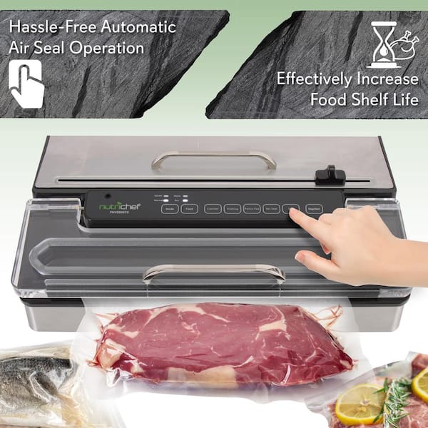 NutriChef White Kitchen Pro Stainless Steel Food Vacuum Sealer System -  Countertop Electric Air Seal Preserver with Air Vac Bags PKVS50STS - The  Home Depot
