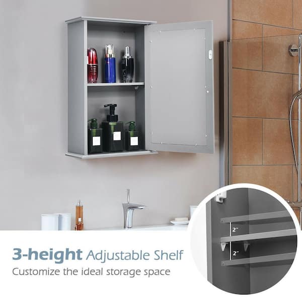 2 Tier Single Door Wall Mount Bathroom Medicine Cabinet With Mirror