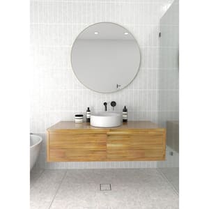 36 in. W x 36 in. H Framed Round Bathroom Vanity Mirror in Satin Brass