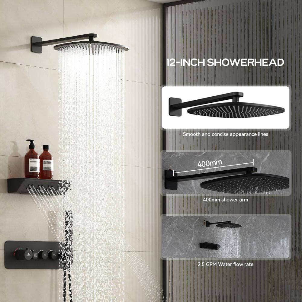 Matte Black Wall Mounted Shower System with Rainfall and Neck Massage