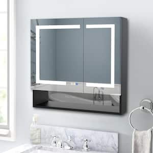 36 in. W x 32 in.H Black Rectangular Recessed/Surface Mount Dimmable LED Medicine Cabinet with Mirror Light Shelves,Plug
