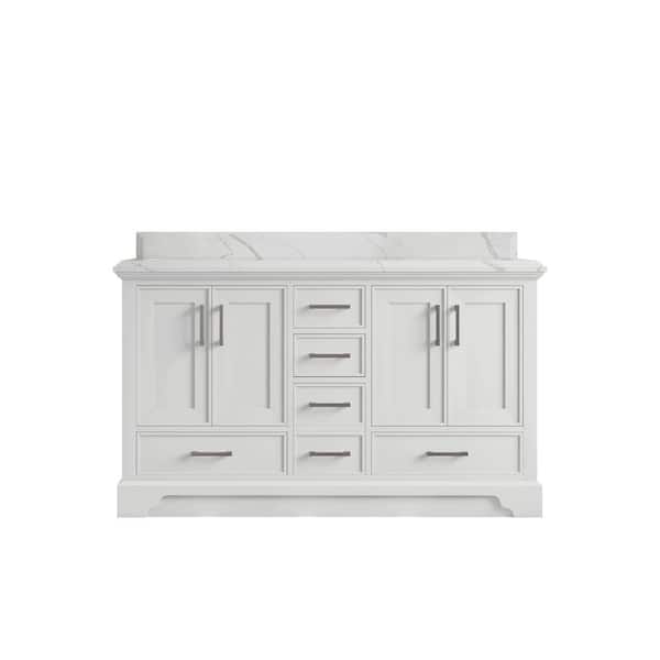 Willow Collections Charlotte 60 in. Double Sink Freestanding White Bath Vanity with Calacatta Laza Qt. Top Unassembled