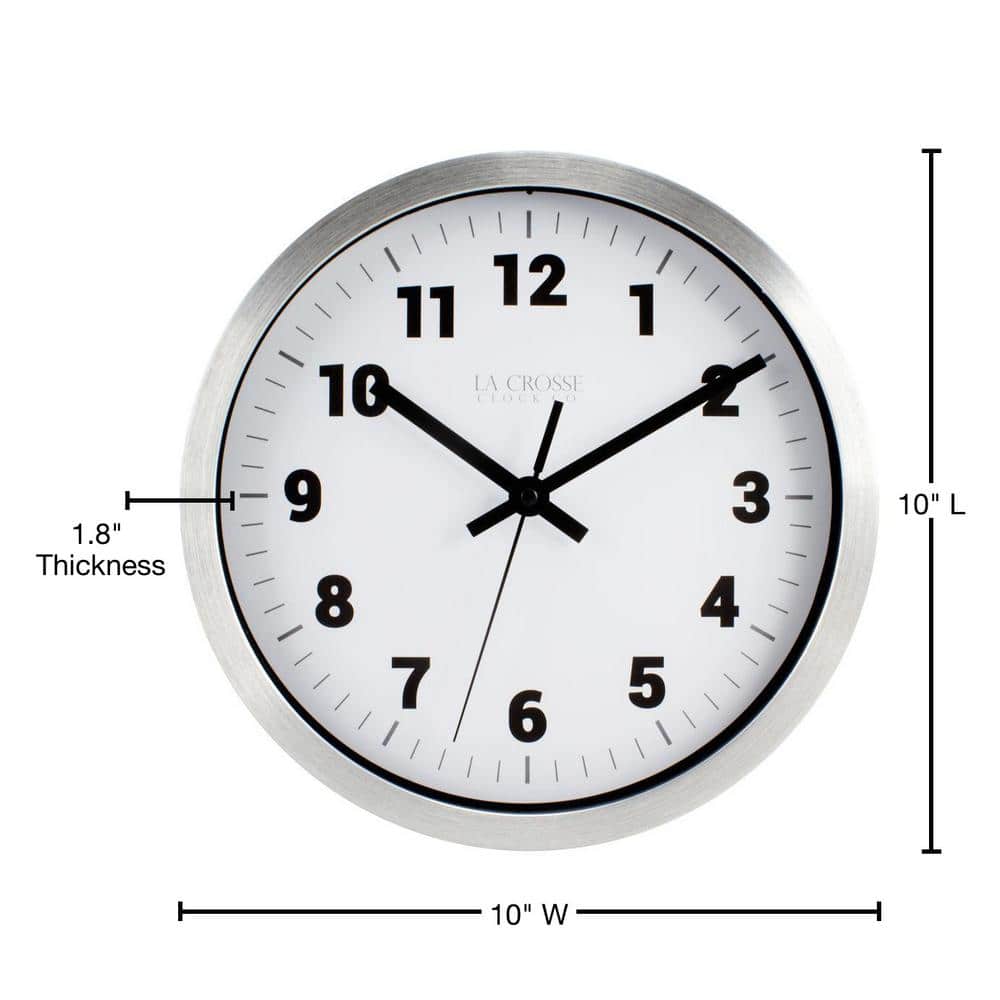 10'' Silver Aluminum Round Analog Wall Clock