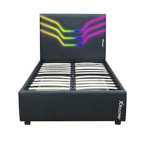 Cosmos Black PU Leather Frame Twin Platform Bed with RGB