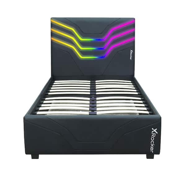 X Rocker Cosmos Black PU Leather Frame Twin Platform Bed with RGB