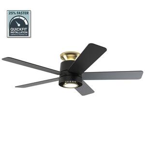 Panache 52 in. LED Indoor Matte Black with Brass Accents Ceiling Fan with Uplight/Downlight and Remote Included