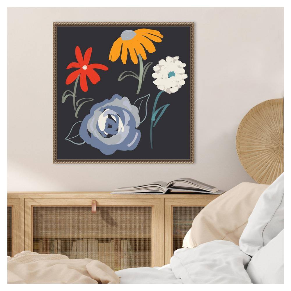 Flowers at Night Abstract Canvas Print with Bronze Frame