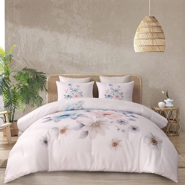 Shatex 3-Piece All Season Bedding King Size Comforter Set, Ultra Soft Polyester Elegant Bedding Comforters-White