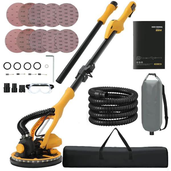 850W Drywall Sander with Vacuum Dust Collector, Extendable Handle, LED Light, 10 Sanding Discs for Ceiling and Wall