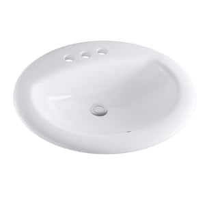 Santa Monica 20 in. Bathroom Sink in White Ceramic Oval Drop-in with Overflow and 4 in. Faucet Holes