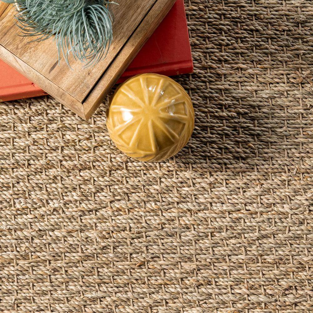 Beige Seagrass 8' Square Area Rug with Cotton Border