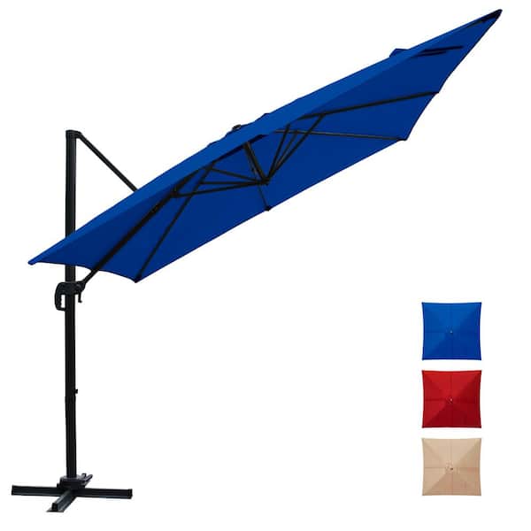 LAUREL CANYON 10 ft. x 10 ft. 360-Degree Rotating Aluminum Cantilever Patio Umbrella with Cross Base in Blue