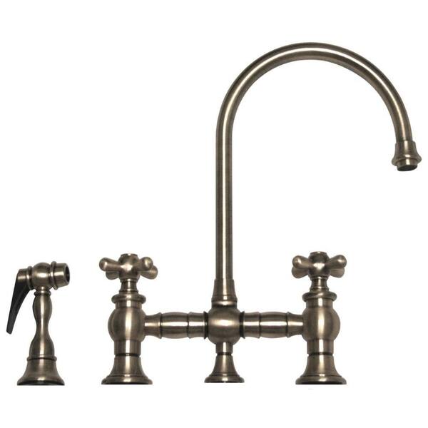 Whitehaus Collection Vintage III 2-Handle Bar Faucet with Side Sprayer in Brushed Nickel