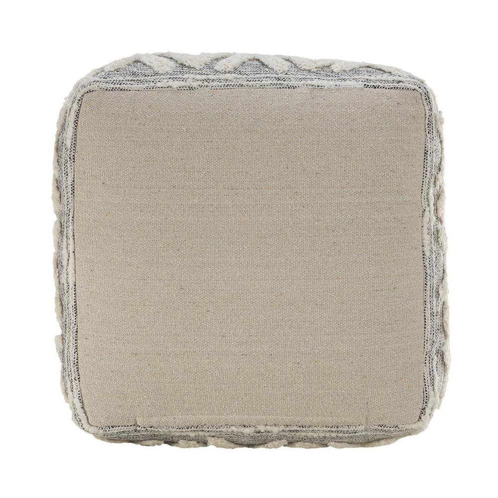 Gray and Ivory Tufted Geometric Square Pouf, 16"