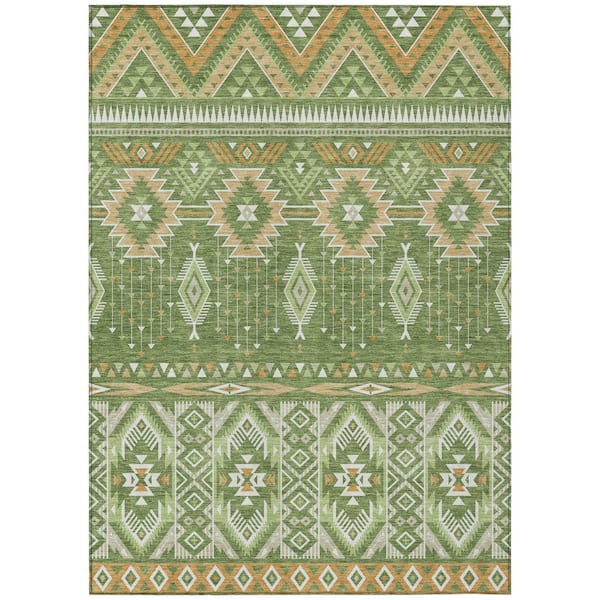 Chantille Machine Washable Indoor/Outdoor Abstract ACN1851 Green 8 ft. x 10 ft. Accent Rug