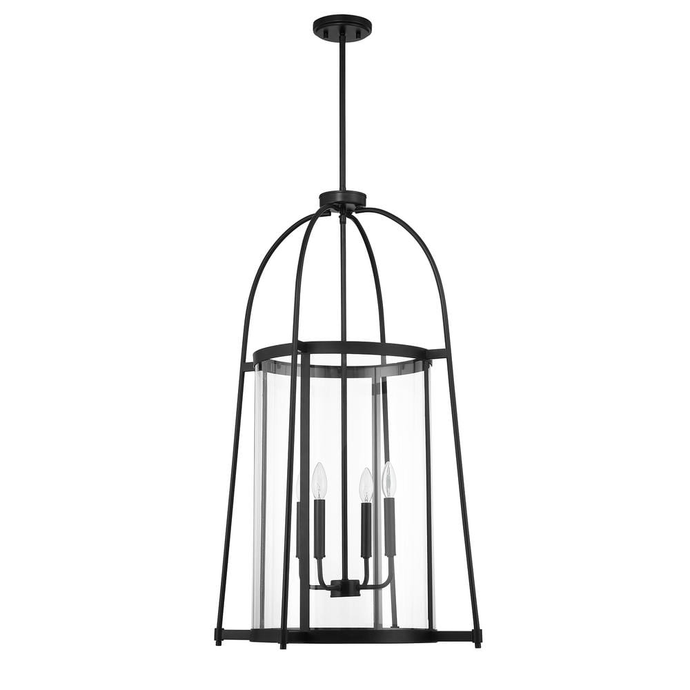 Rosedale Matte Black and Clear Glass 4-Light Pendant