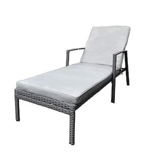 Gray Metal Outdoor Lounge chair with Adjustable Backrest and Cushion