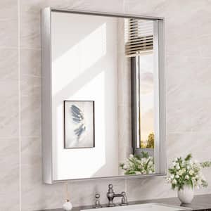 30 in. W x 36 in. H Rectangular Framed Aluminum Square Corner Wall Mount Bathroom Vanity Mirror in Brushed Nickel