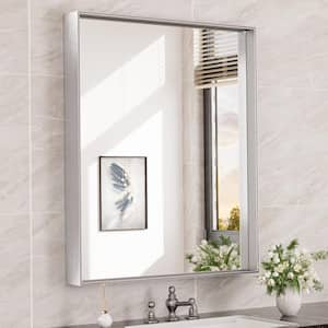 30 in. W x 36 in. H Rectangular Framed Aluminum Square Corner Wall Mount Bathroom Vanity Mirror in Brushed Silver