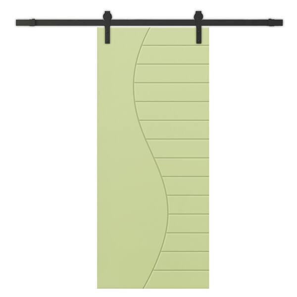 CALHOME 30 in. x 80 in. Sage Green Stained Composite MDF Paneled Interior Sliding Barn Door with Hardware Kit