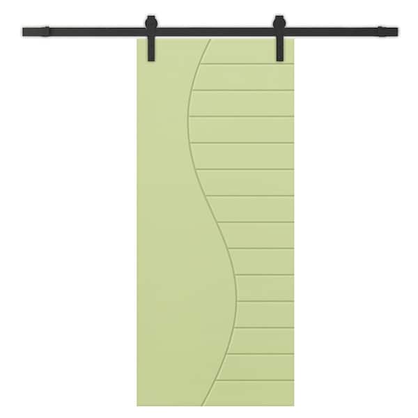 CALHOME 30 in. x 96 in. Sage Green Stained Composite MDF Paneled Interior Sliding Barn Door with Hardware Kit