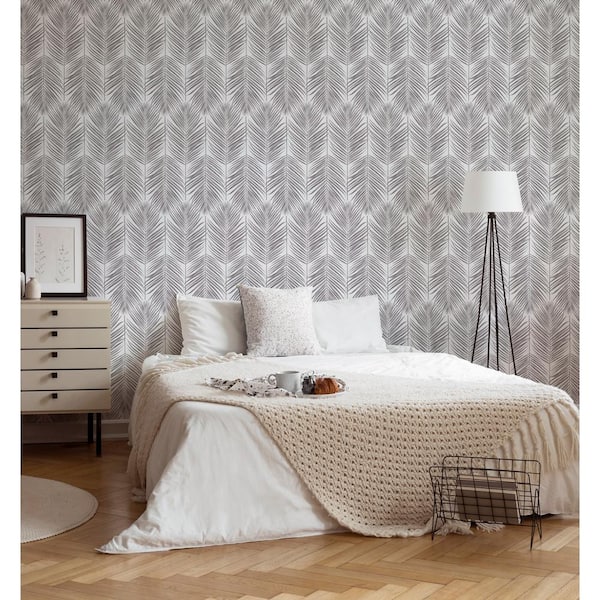 Grey Palm Leaves Peel and Stick Removable Wallpaper 112545 - The Home Depot Grey Palm Leaves Peel and Stick Removable Wallpaper 112545 - The Home Depot