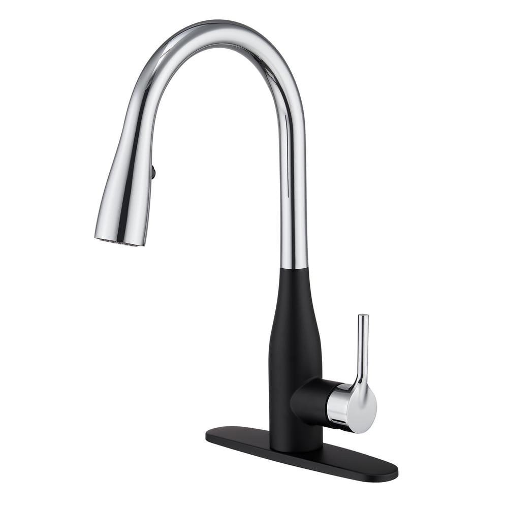 cadeninc Single Handle PullDown Sprayer Kitchen Faucet in Black/Chrome