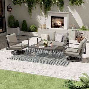 4-Person Aluminum Patio Conversation Set with 2 Swivel Chairs, Loveseat, Coffee Table and Gray Cushions