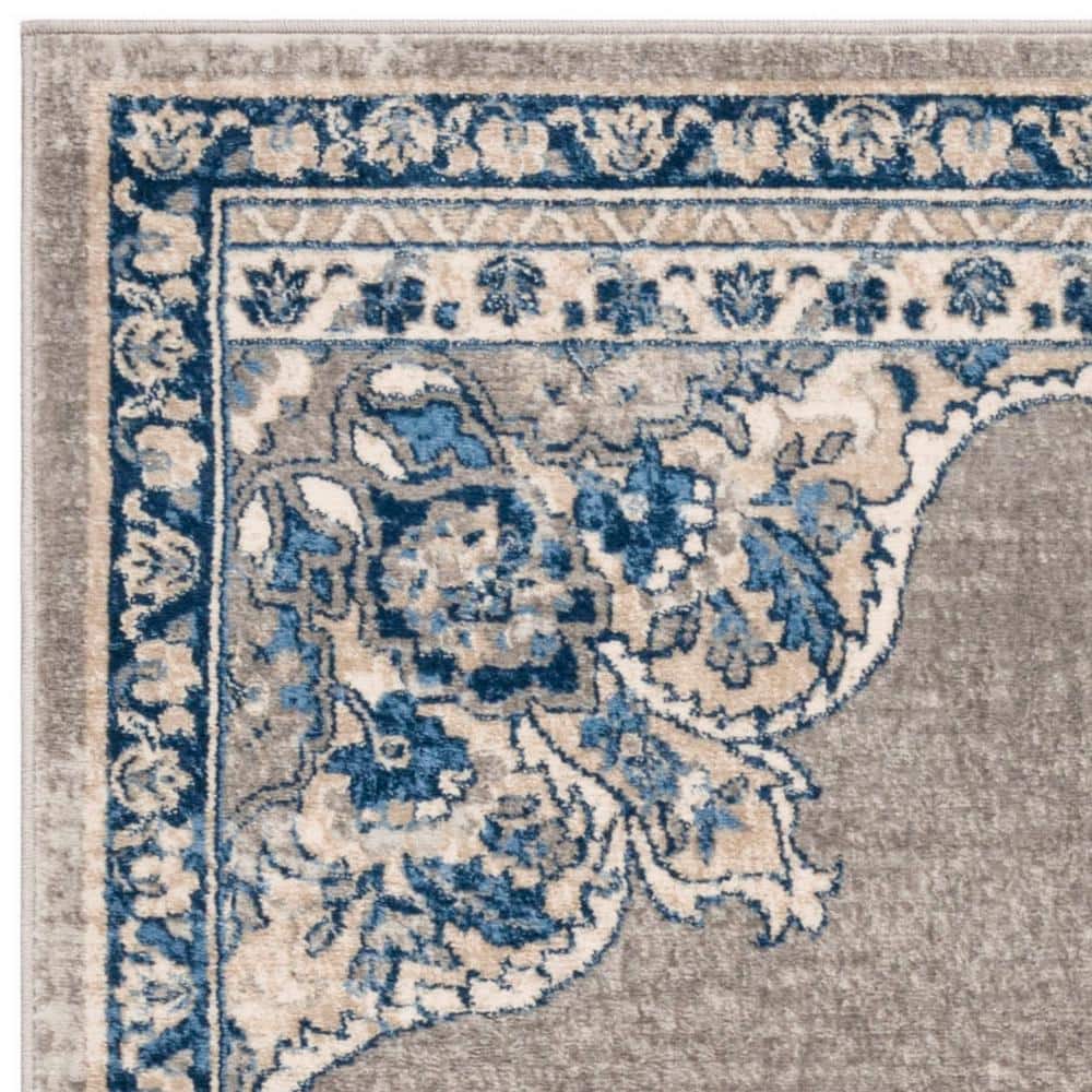 Gray and Blue Floral Medallion Rectangular Area Rug