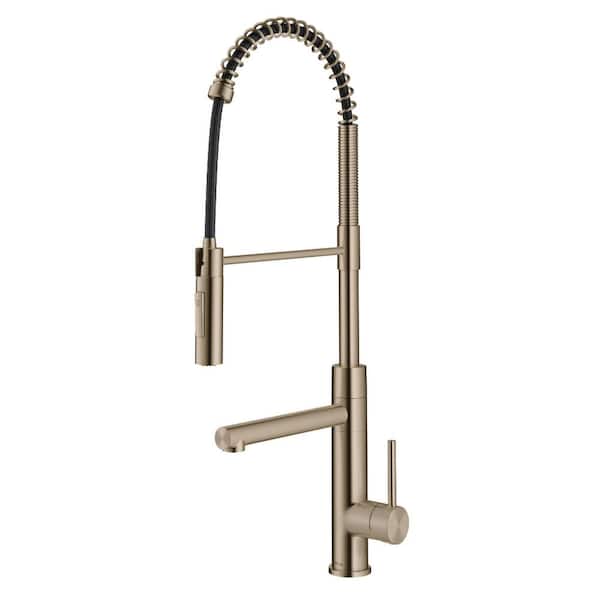 KRAUS Artec Pro CommercialStylePull-Down Single Handle Kitchen Faucet with Pot Filler inSpot Free Antique Champagne Bronze