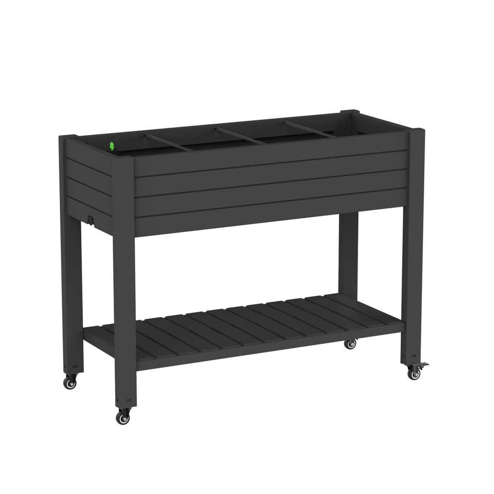 Plastic Black Plant Reinforced Large Planter Box with Wheels & Storage Shelf (43.31 in. H x 17.72 in. x 33.66 in. ) price history on PriceWatchPro