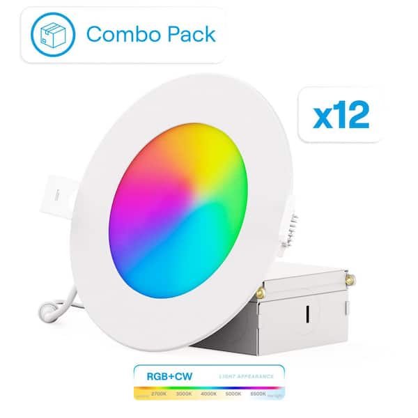 InfiBrite 4 In. Wi-Fi Smart Ultra-Thin Recessed Integrated LED Light 9W 810LM Dimmable, Works w/Alexa/Google, Wet Rated (12 Pack)