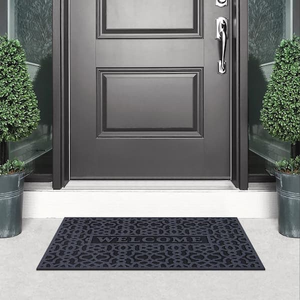 Black Rubber Door Mat, Honeycomb Style Doormat for Indoor Outdoor, Heavy  Duty