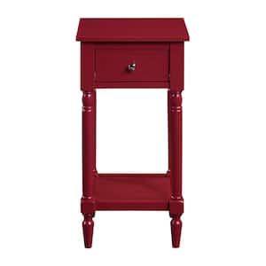 French Country 14 in. W x 28 in. H Cranberry Red Square Wood Khloe End Table with Drawer