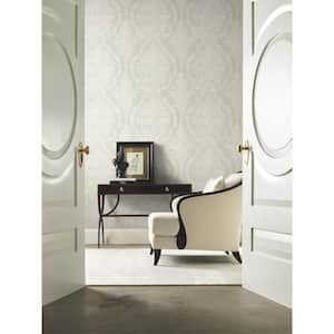 Ronald Redding Cream Charleston Damask Unpasted Paper Wallpaper Matte, (27 in. x 27 ft.)