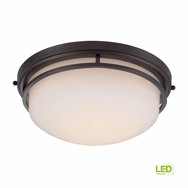World Imports 13.25 in. Oil Rubbed Bronze LED Flush Mount with Frosted Glass