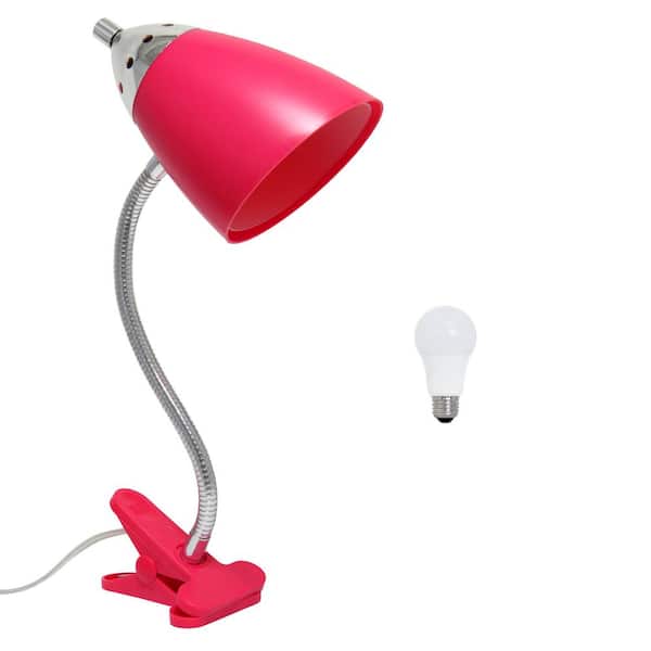17.5 in. Pink Plug-In Clip-On Adjustable Desk Lamp for Office with LED Bulb Included