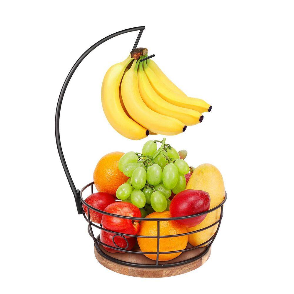 1 Piece Countertop Fruit Basket Bowl with Banana Hanger, Modern Standing Fruit Vegetable Bowl Storage for Kitchen, Black price history on PriceWatchPro