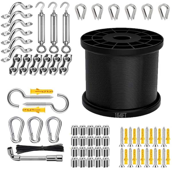 164 ft. Stainless Steel Cable 3/32 in. Wire Rope String Light Hanging Kit Flagpole Accessories