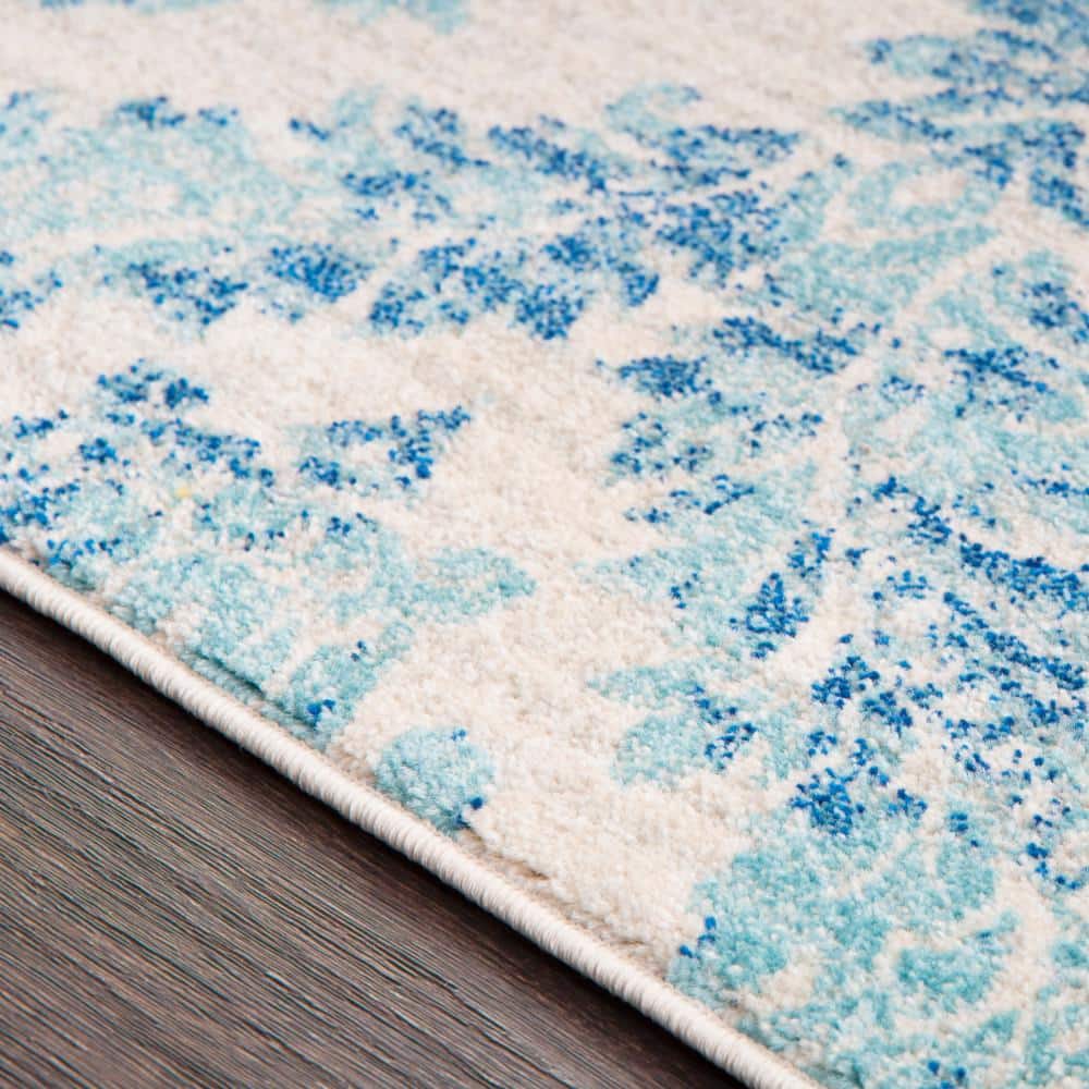 Blue and Beige Rectangular Synthetic Area Rug, 5' x 7'