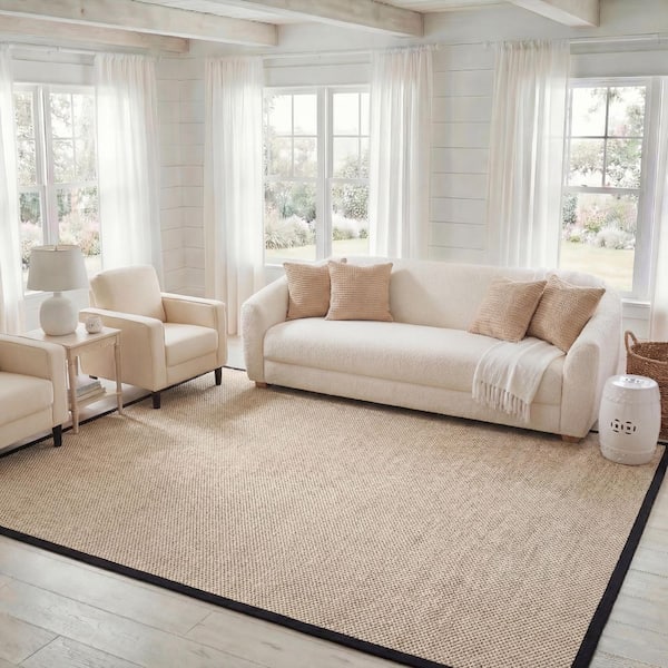 Natural Fiber 11 ft. x 15 ft. Marble/Black Woven Border Area Rug