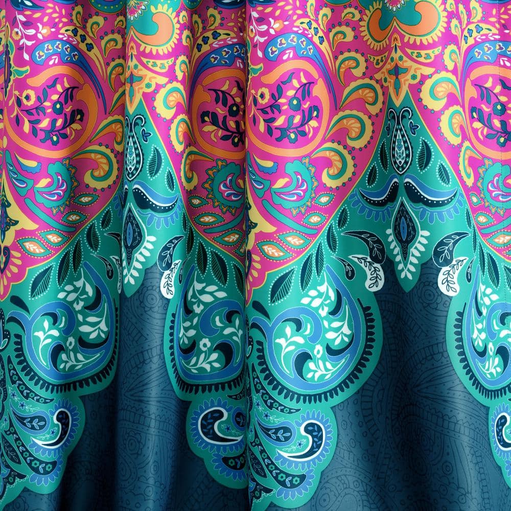 Boho Chic Navy Polyester Blackout Window Panels with Rod Pocket