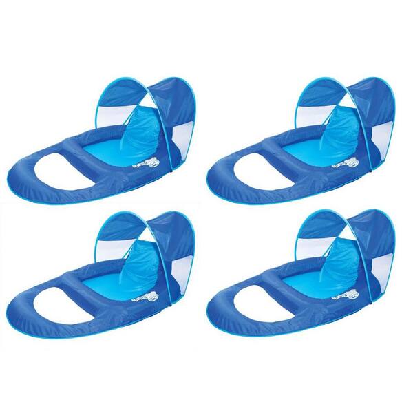 Swim Ways Blue Spring Float Recliner Pool Lounge Chair with Sun Canopy (4-Pack)
