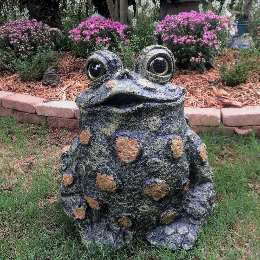 Whimsical Natural Green Handcrafted Garden Toad Statue